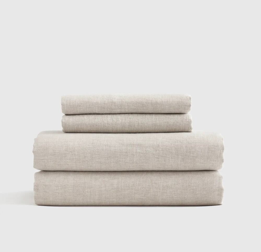 Quince European Linen King Sheet 4 piece Set Natural Chambray NWT